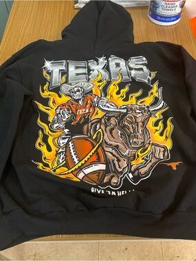 Texas Flame Warren Lotas Graphic Hoodie - Black with Orange & Yellow Longhorns